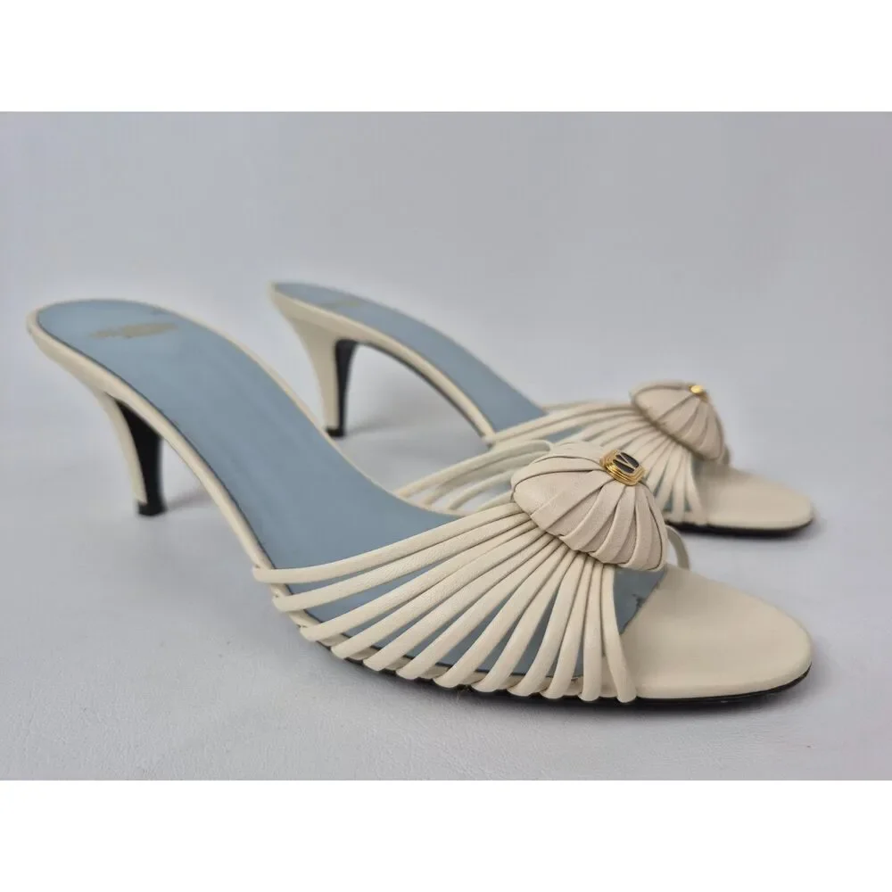 Valentino Women's Ren Butter White Royal Heart VLogo Leather Sandals Size 39